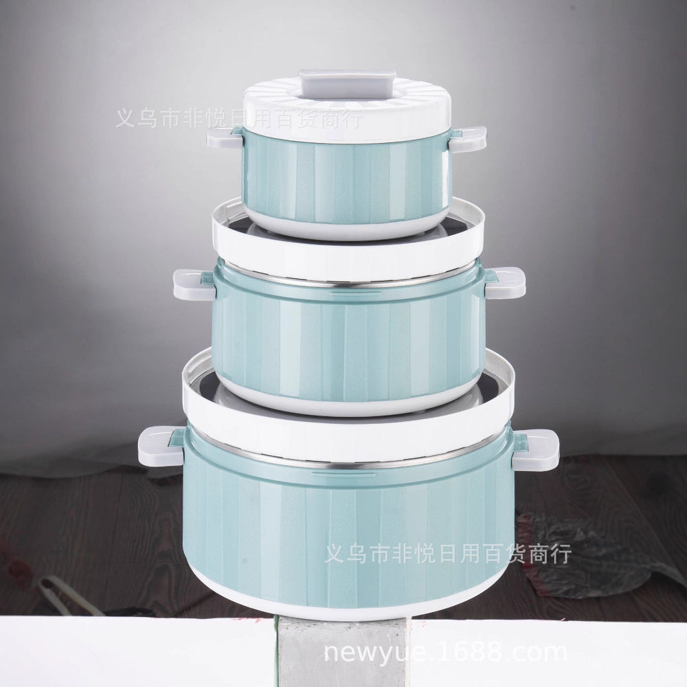 Factory direct cross-border hot selling stainless steel insulated lunch box, insulated pot, fresh-keeping pot, commercial kitchen tableware three-piece set
