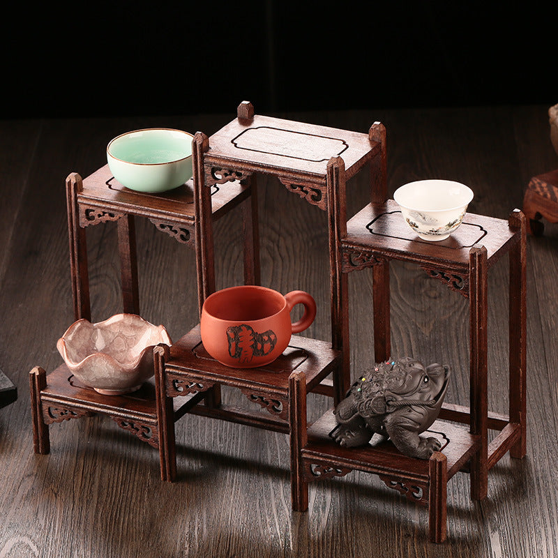 Solid wood teacup rack Chinese Bogu rack storage box table rack Pu'er teapot stove tea set accessories