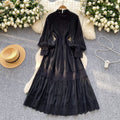French style women's dress: court-inspired, slim-fit, hollow-out lace panel, flowy maxi dress for vacation
