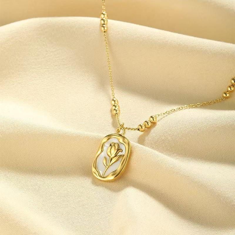 new arrivalcasual rose white shell pendant necklace for women classysensestylisheasiest for match stainless steel gold-plated necklace