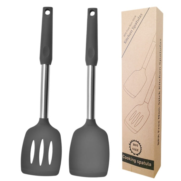 Stainless steel high temperature resistant silicone shovel non-stick pan special spatula cooking shovel silicone kitchen utensils frying shovel two-piece set