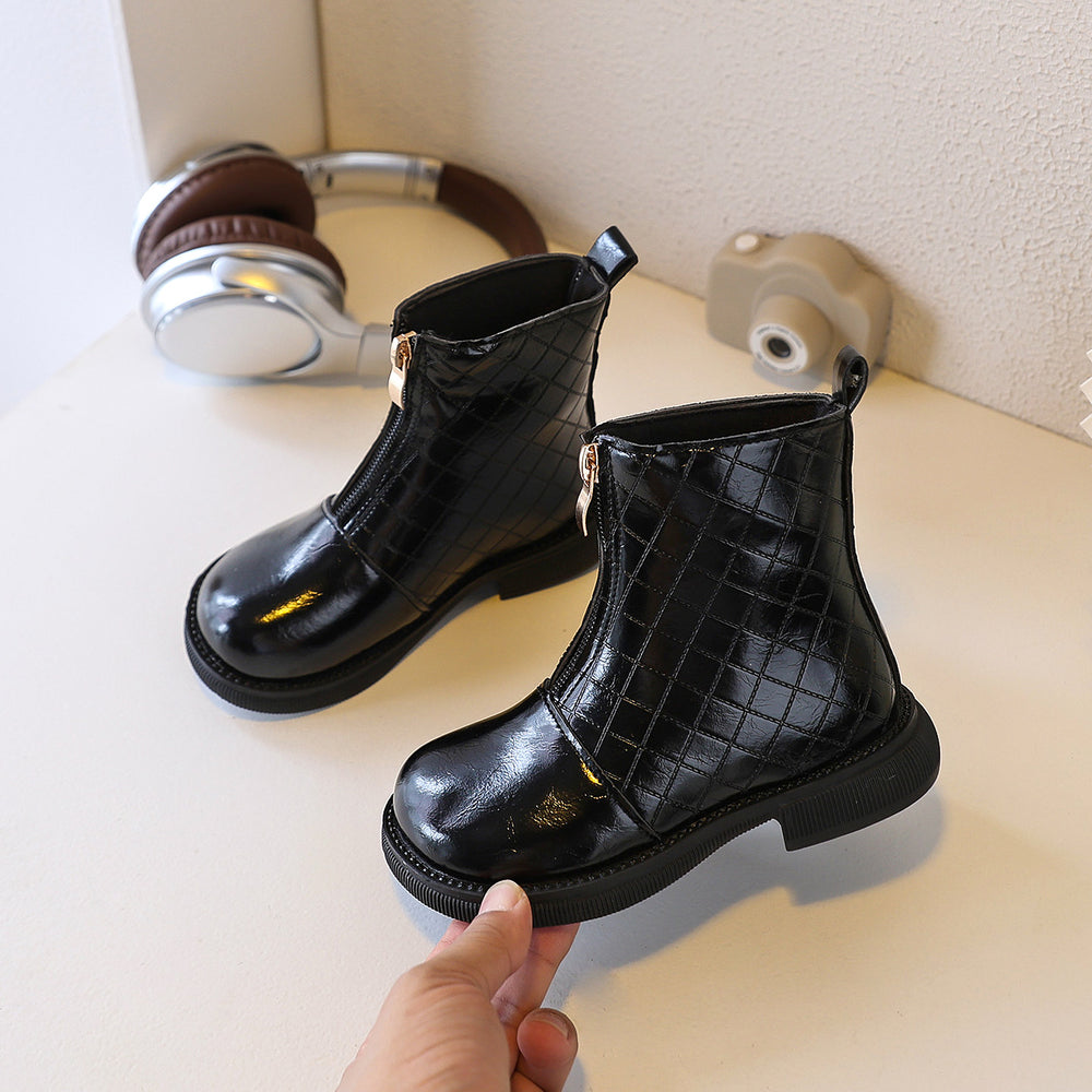 Kids double mesh black boots youth zipper fashion small leather boots fashionabrasion resistantgirl short boots