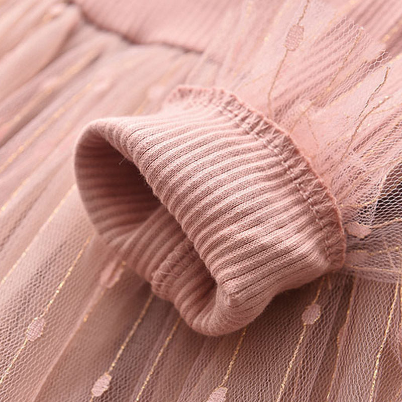 Insautumnew arrivalgirllong sleevessdressgirl stylesequin puff sleeveknitting gauze skirtkids skirt