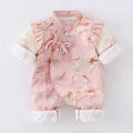 Baby spring & fall onesie, first birthday chinese style outfit, romper, chinese style newborn 100-day celebration outfit, crawling suit for baby girls
