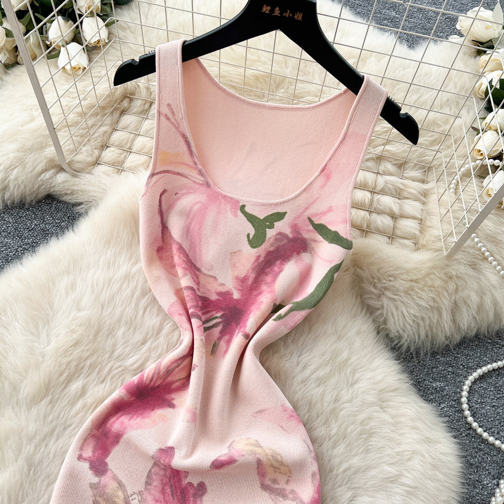 french riviera style printed knit bodycon dress - high-waisted, slim-fit, and figure-flattering for the modern woman