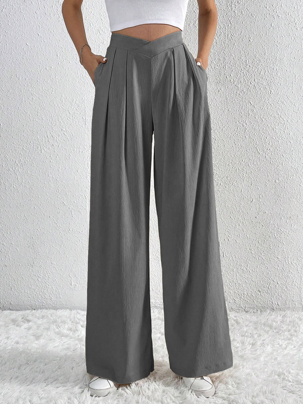 spring/summer new arrival: cross-border  fashion - european & american style commute-ready pleated wide-leg casual trousers, loose fit long pants