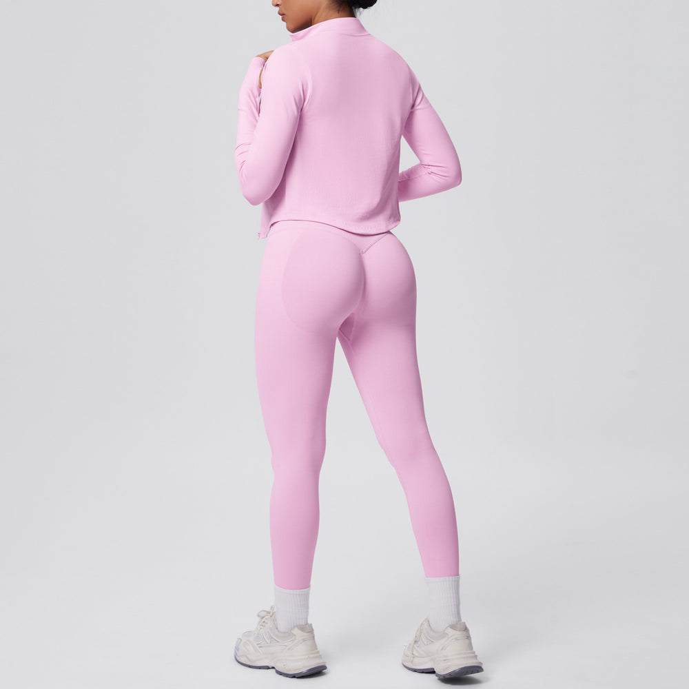 Seamless solid color compression breathable high-elastic yoga set - 3 piece workout outfit for running, fitness, and yoga
