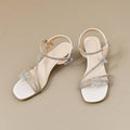 Silver high heel sandals women's summer dress fairy style crystal bow square toe open toe transparent chunky heel sandals