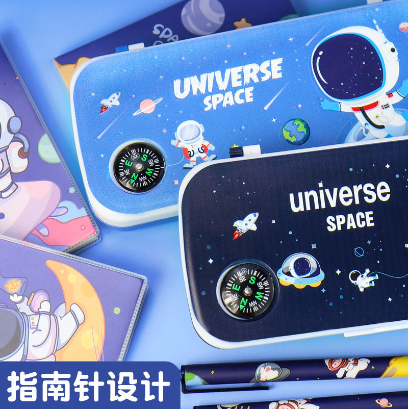 Multifunctional compass pencil case Primary school student stationery box wholesale Children's cartoon cute astronaut plastic pencil case