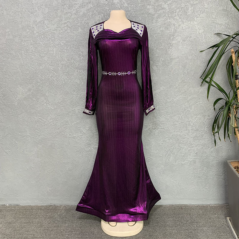 supply elegancepure color hot diamond long sleevesdress party birthday banquet silm evening dress women's big sale