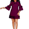 Plus size women's fashion:   summer collection - elegant, loose-fit, solid color african dress with ruffle trim and tie detail