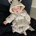 Newborn baby 100-day celebration bodysuit, infant winter clothes, thickened fleece-lined outfit, cartoon full month celebration winter wear