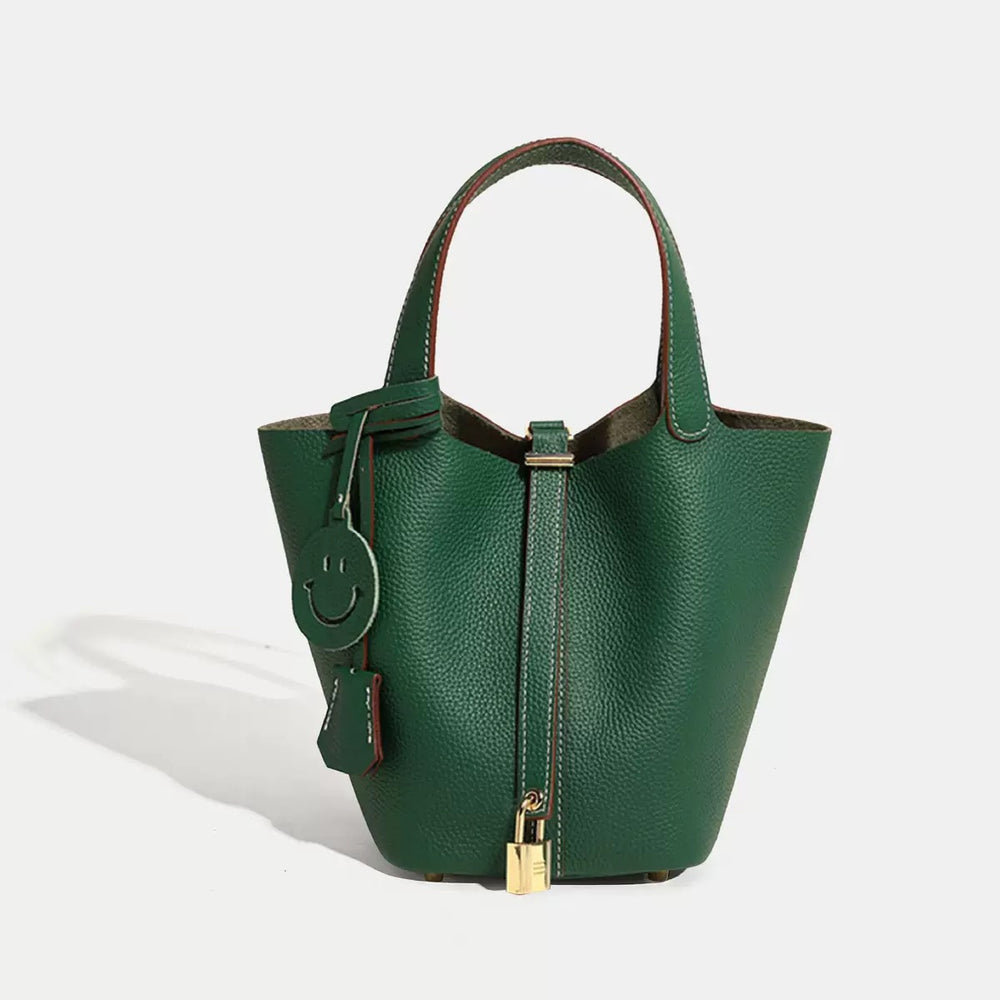 Genuine leather vegetable basket women's bag 2024 bucket bag large capacity satchel bag first layer cowhide classy genuine leather women's bag
