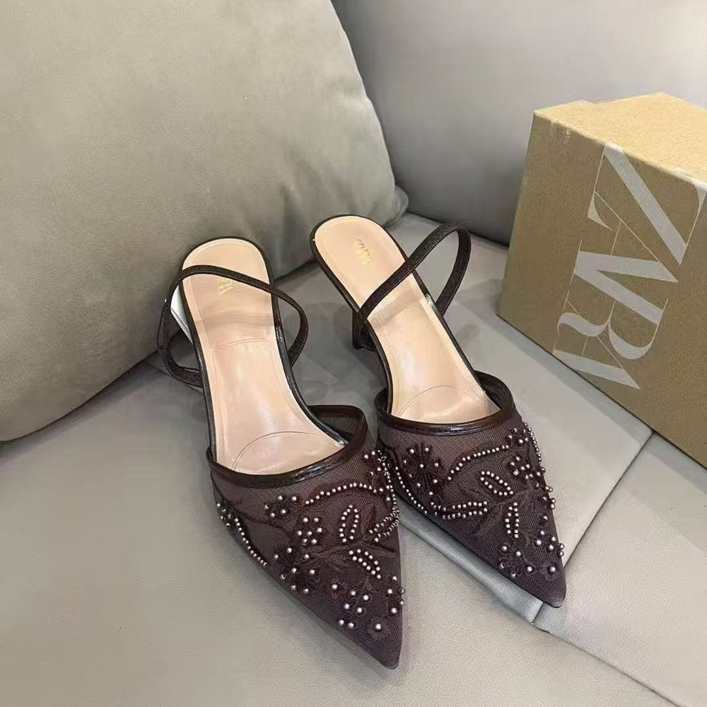 Za2026springnew arrival pointed toe stiletto mesh order toe high heels women's lace small fragrant style easiest for matchoutwear