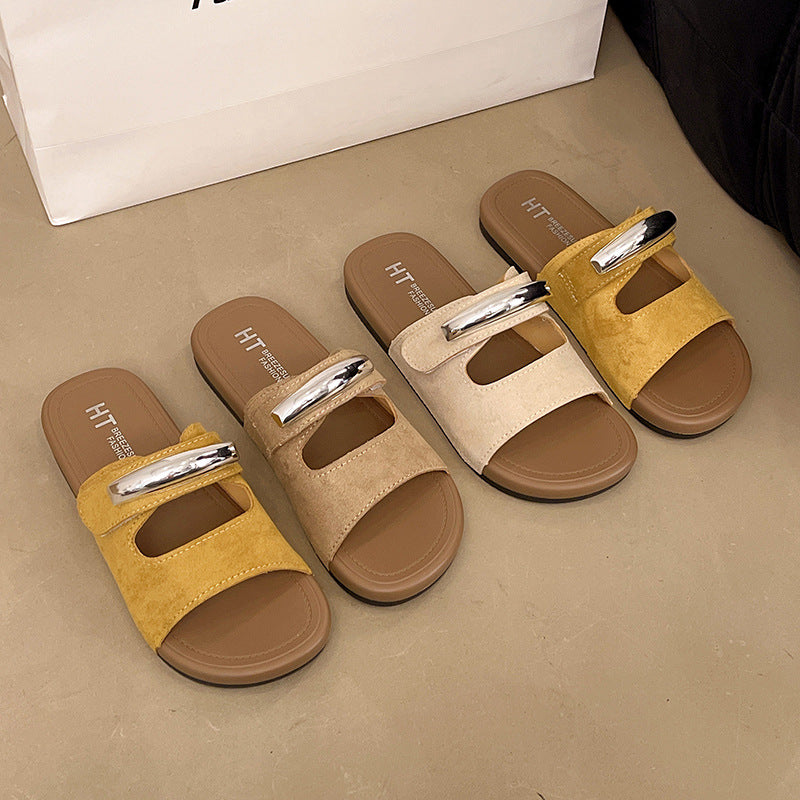 Birkenstock casual beach sandals - trendy women's flip-flops for outdoor wear - 2025 summer new arrival - lightweight, low-profile, hook-and-loop sandals