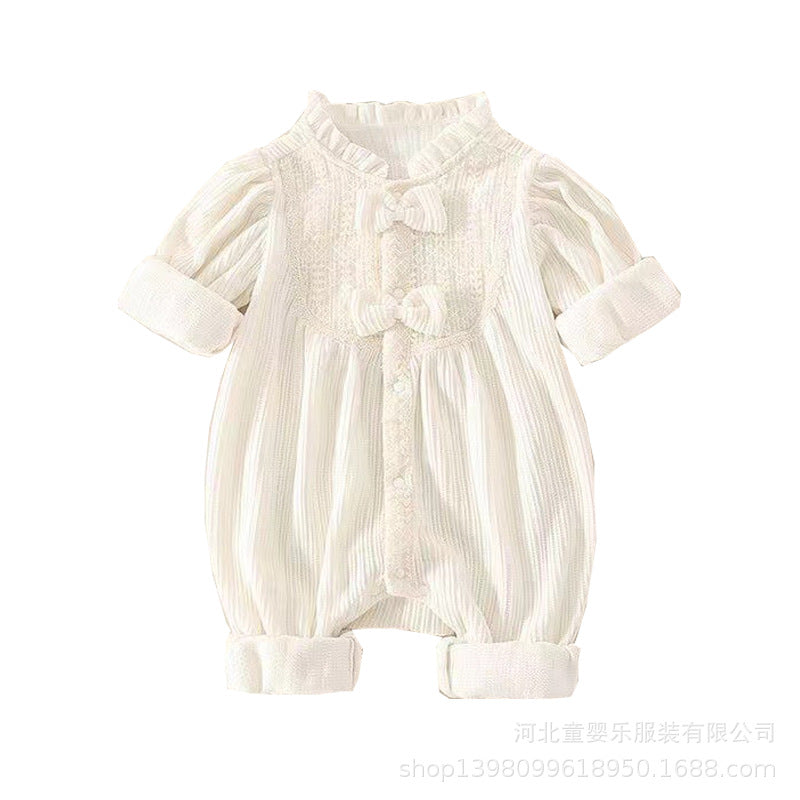 New spring baby clothes: korean style princess romper for baby girls - stylish and chic long-sleeved bodysuit for full month celebration and 100-day celebration