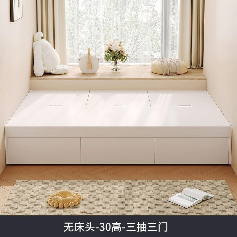 Solid wood bed tatami box storage bed soft back double bed kids bed bedroom for home without bedside bed high box