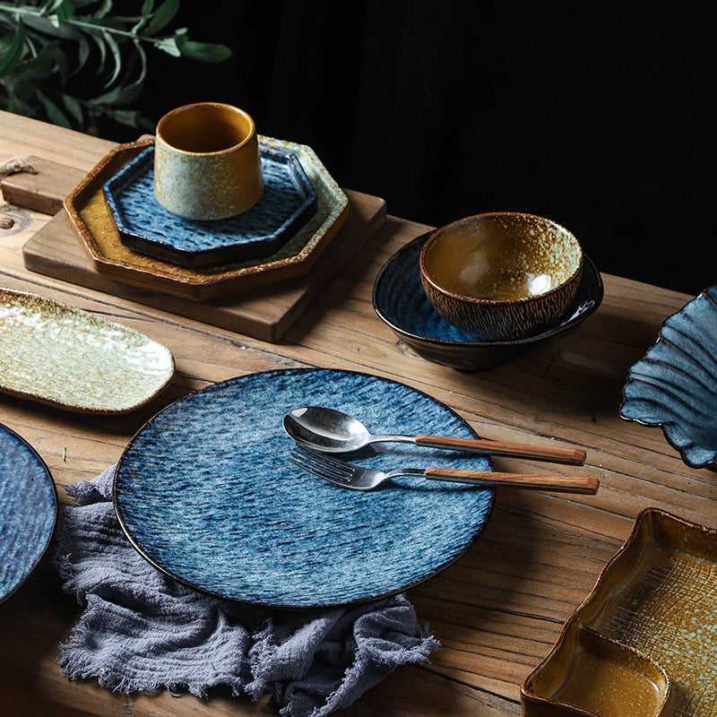 Japanese retrostylish bowls and plates hotel tableware combination kiln ceramic western dinner plate sushi plate steak plate suit