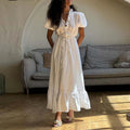 European and american style women's foreign trade dresses - summer women's dresses, fashionable casual versatile solid color v-neck waist-cinching maxi dress