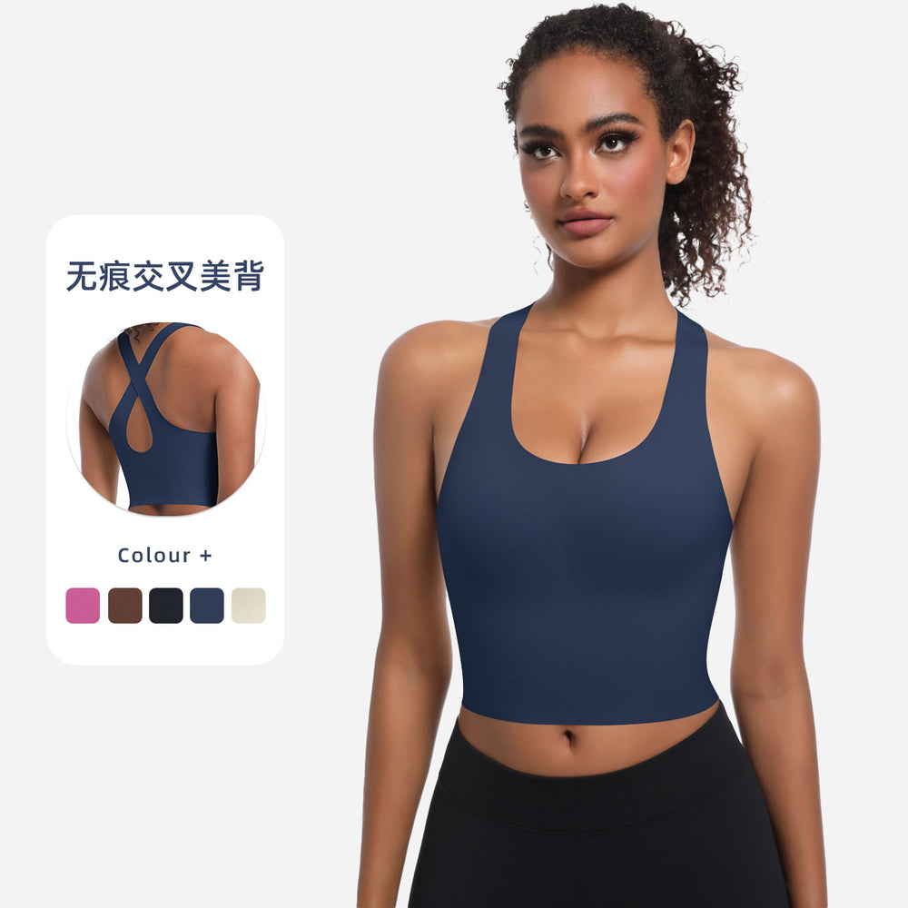 European and american sexy criss-cross back yoga bra - push-up, one-piece cup, quick-dry sports bra, running fitness tank top for women