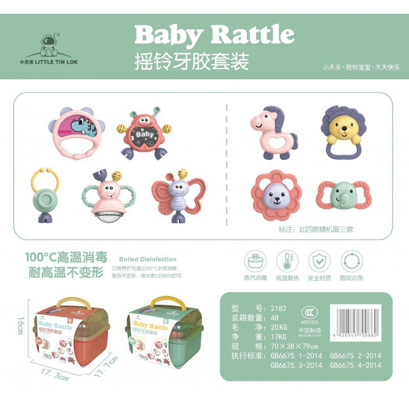 Cross-border South East Asia Baby Hand Rattle Toy Storage Box Baby Coaxing Artifact Sand Hammer Educational Teeth Biting Tooth Glue Ball Set