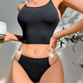 Export hot bra suit women's body shaping push-up plaid breathable thin strap half hip pure black sexy suspenders