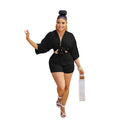 C5973 in stock cross-border   fashion women's shorts, mid-sleeve mock shirt jumpsuit