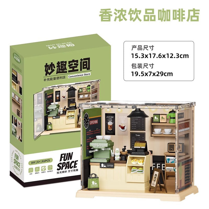 Diy bedroom milk tea shop kitchen building blocks - 3d handmade architectural model combination house toy for girls