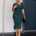 elegancerufflesdress asymmetrical diagonal buttoned waist bag hip elegantwork clothing banquet dress