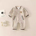 Unisex baby spring/autumn fashionable bear print double-layer romper - stylish outfit, cute crawling suit