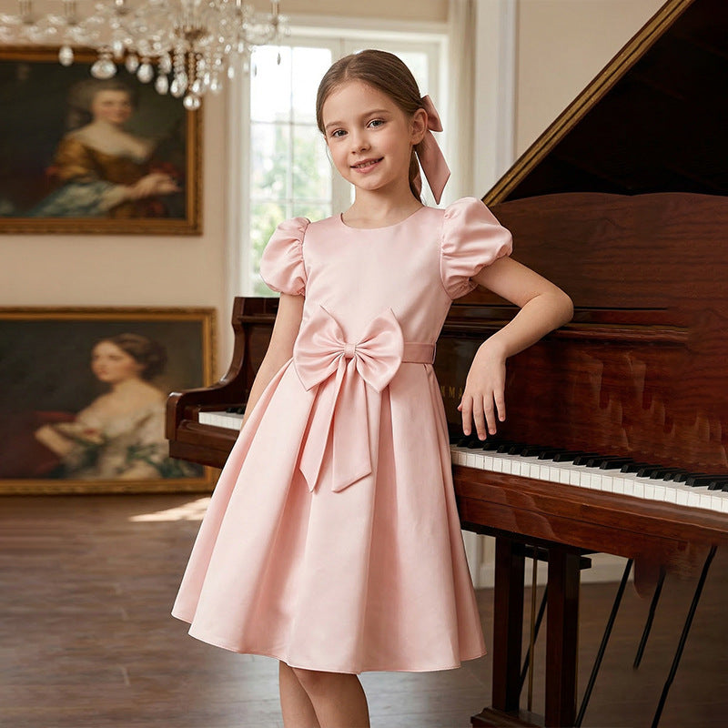 Girls' satin princess dress - pink sweet style birthday outfit, stylish children's dress, first birthday gown for girls
