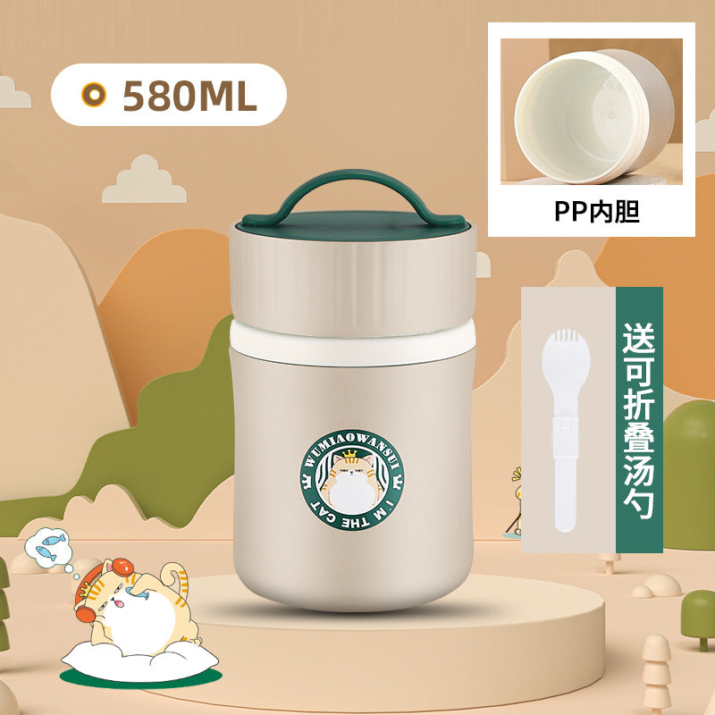 304 stainless steel yellow duck soup cup portable breakfast cup small lunch box bucket with cutlery insulated student lunch box gift