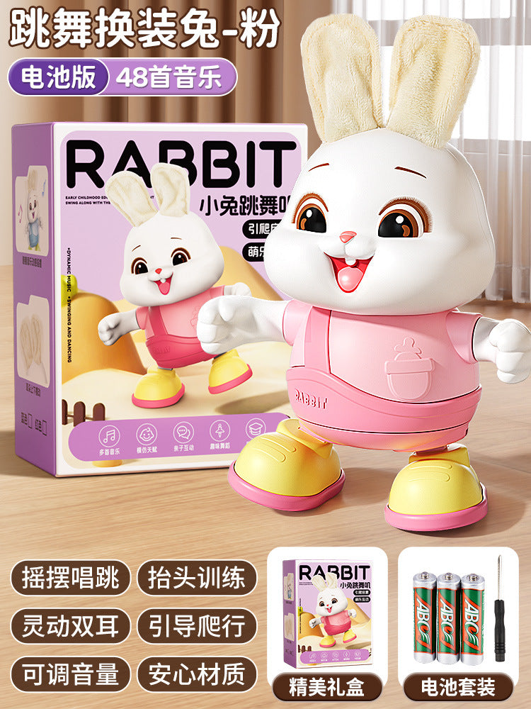 Electric dancing rabbit toy for infants and toddlers - crawling, head-up training, singing, newborn early education, and dress-up fun