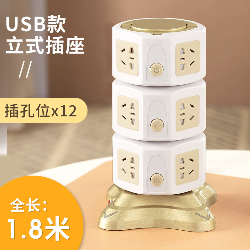 Vertical socket for home multi-function usb wireless charging plug-in tower type plug-in multi-interface stereo drag wiring board