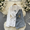 Luxury european and american style blazer for women - irregular patchwork denim design, statement piece, powerful and chic top, trendy
