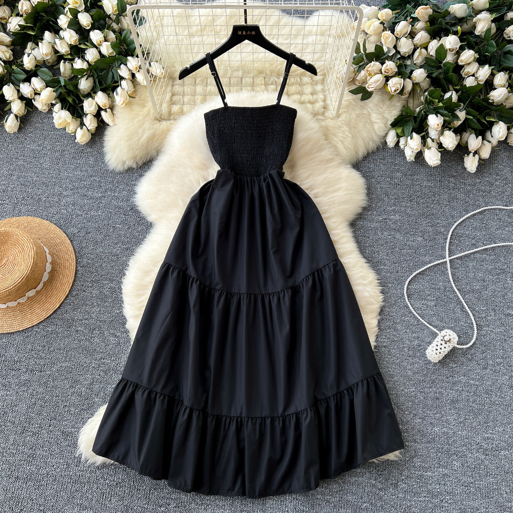 Women's slip dress - new summer  collection: elastic waist, slimming, sleeveless bandeau, ruffle hem maxi dress