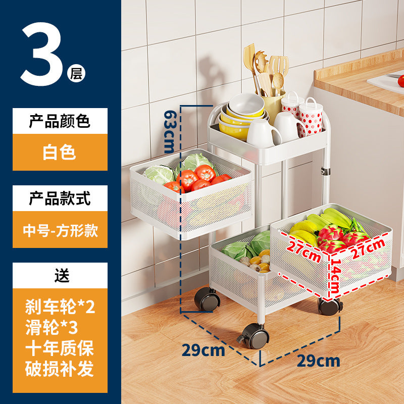 360-degree rotating vegetable organizer, kitchen floor-standing multi-tier round storage rack, dedicated basket storage for vegetables