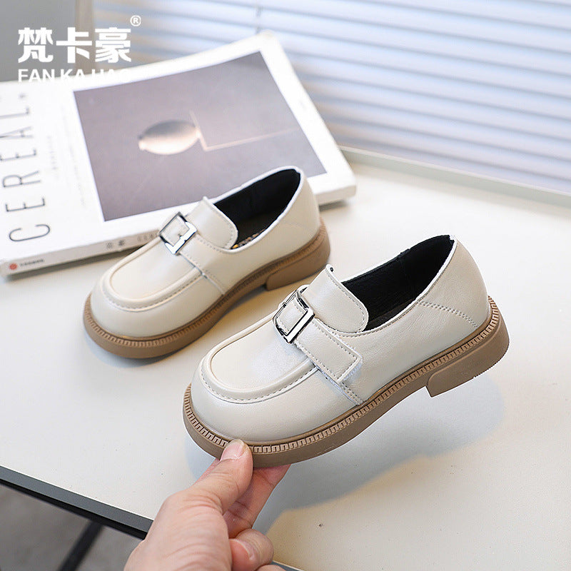 Vancahao kids' british style black leather loafers -  spring/autumn new collection - girls' fashion slip-ons