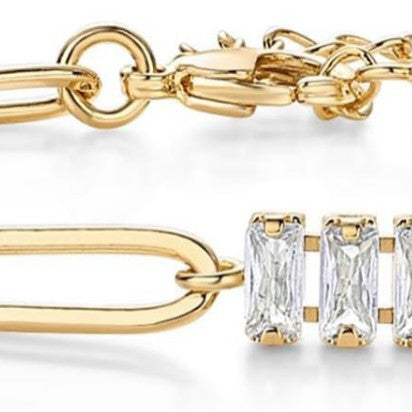 European and american popular paper clip splicing rectangular zircon bracelet for women cross-border e-commerce popular crystal birthstone bracelet