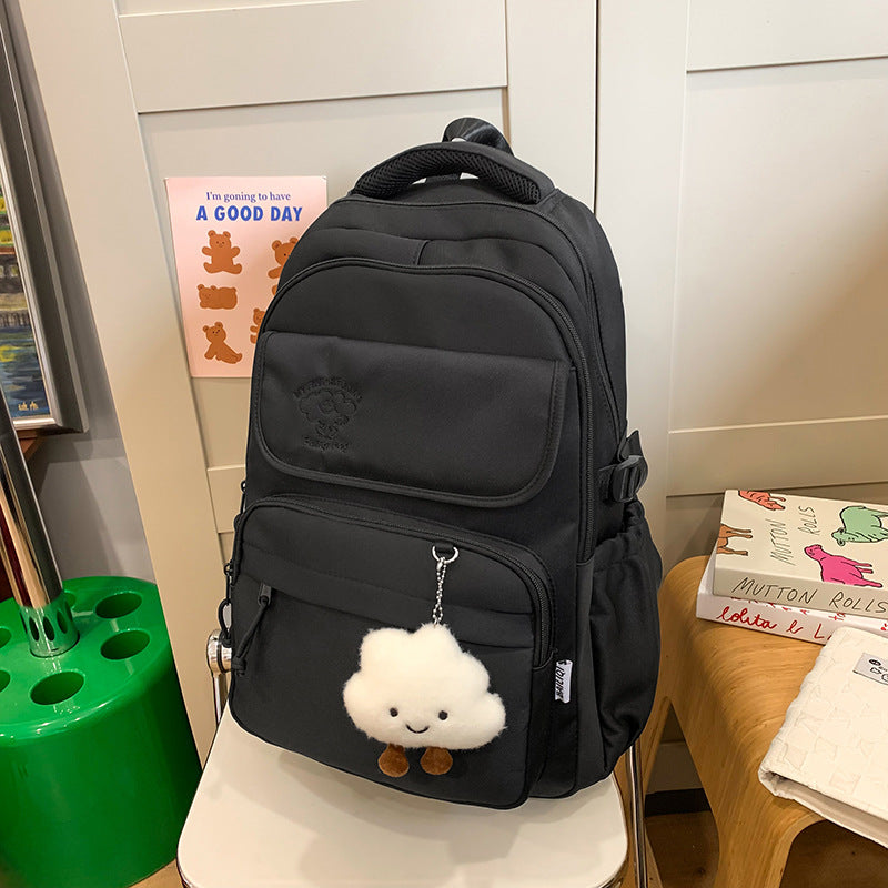 Backpack casual forest style fresh casual backpack cloud pendant preppy style high school student large capacity backpack