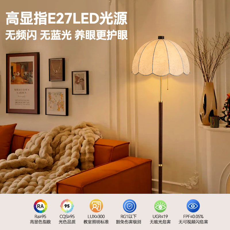 Vintage floor lamp living room sofa French retro ash wood antique style bedroom bedside lamp 2025 new