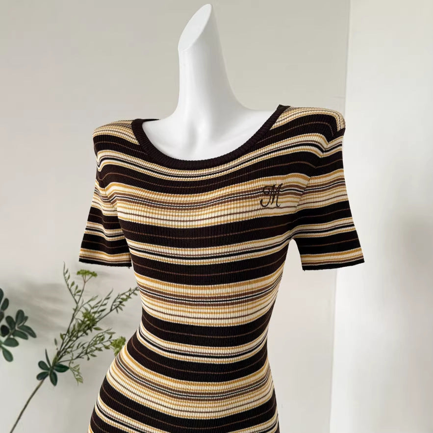 Korean style striped square neck midi dress - slimming, elegant, new summer  collection