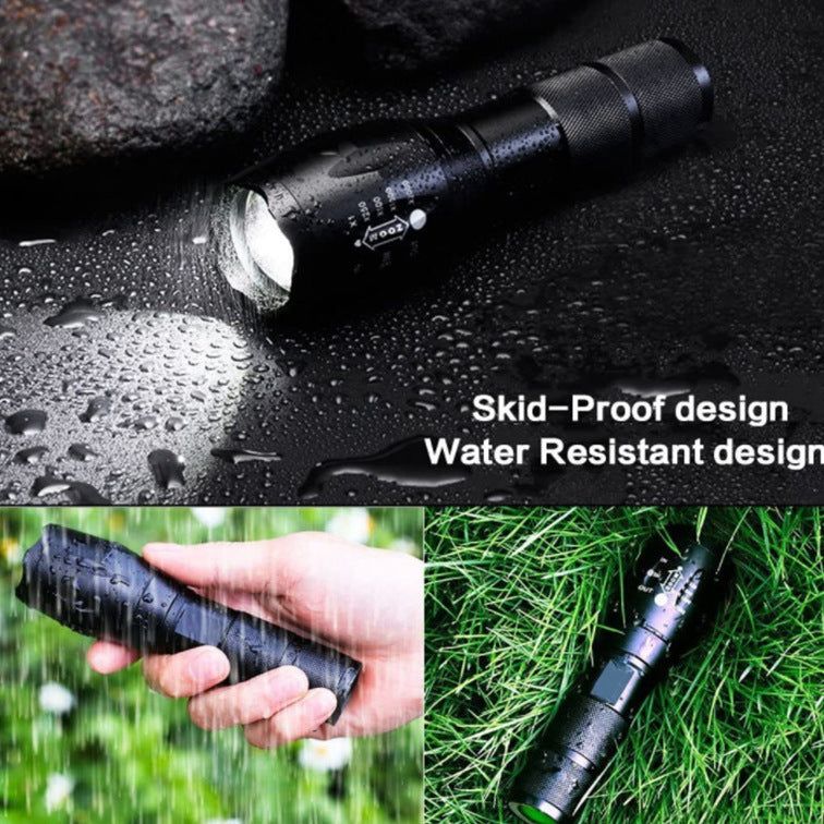 Cross-border telescopic zoom strong light flashlight household outdoor night fishing night riding easy to carry strong light flashlight