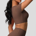 Ready-to-ship, cross-border, double-sided brushed, built-in bra, form-fitting, short-sleeve yoga top, pilates, running, and workout t-shirt for women