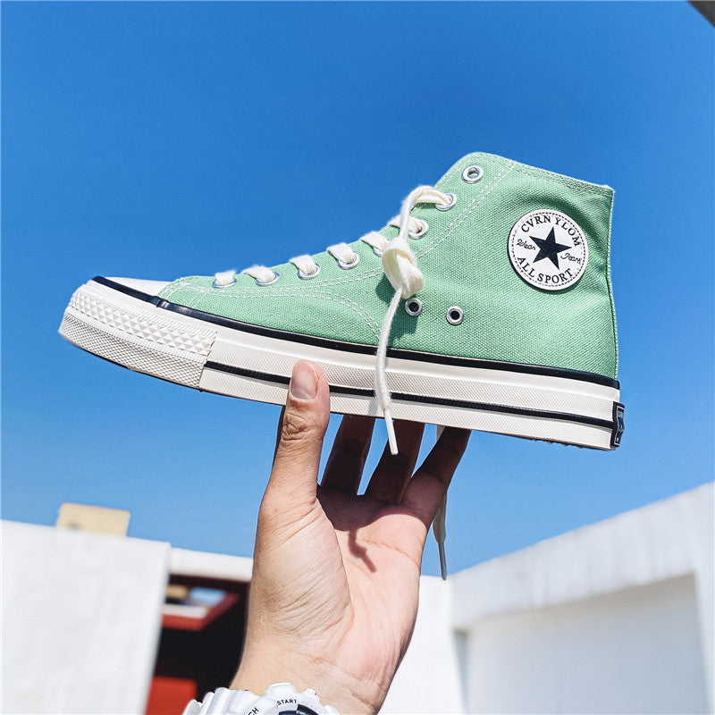 Dropshipping special: 1970s canvas high-top sneakers for men - glossy, retro korean style, versatile student shoes, trendy footwear for men