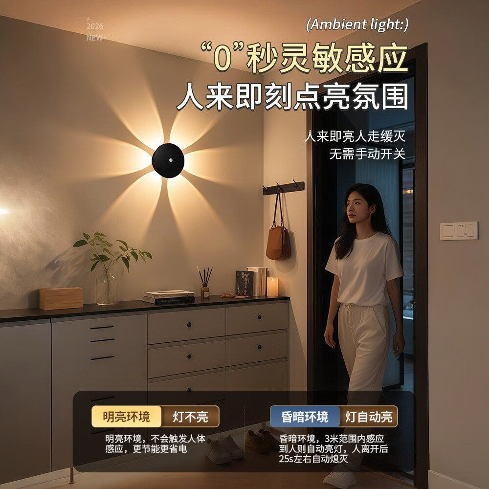 Rechargeable, wire-free, drill-free motion sensor wall light - perfect for hallways, stairs, bedside night light, and floral-style wall lighting