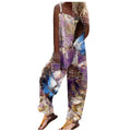 bamboo linen print fashion cami one-shoulder loose fit sleeveless harem jumpsuit casual pants