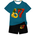 "stylish digital 67 print," perfect for summer wear, boys' outdoor sports t-shirt set
