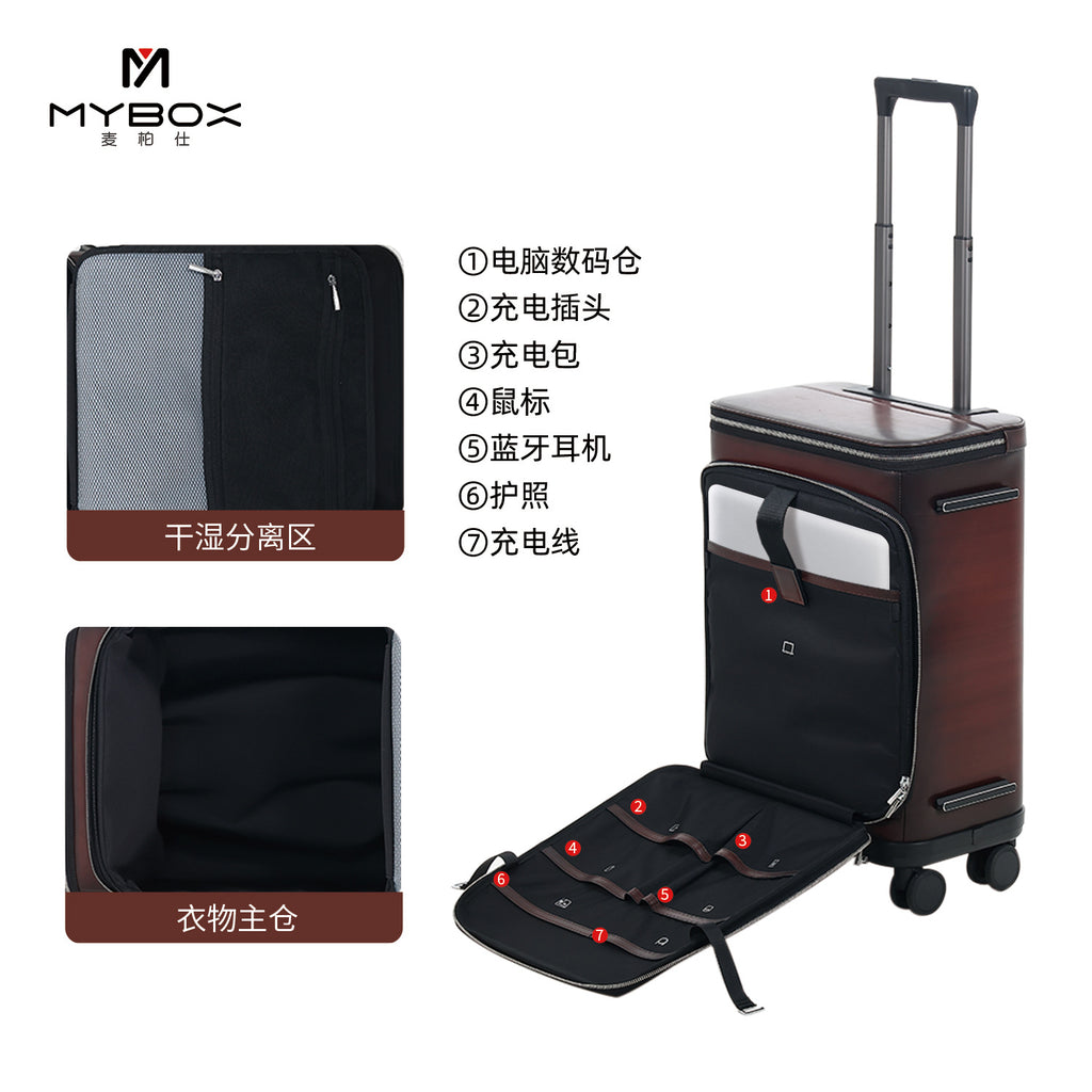 Mybox all-leather trolley case 24-inch universal wheel light luxury business suitcase wear-resistant large-capacity suitcase