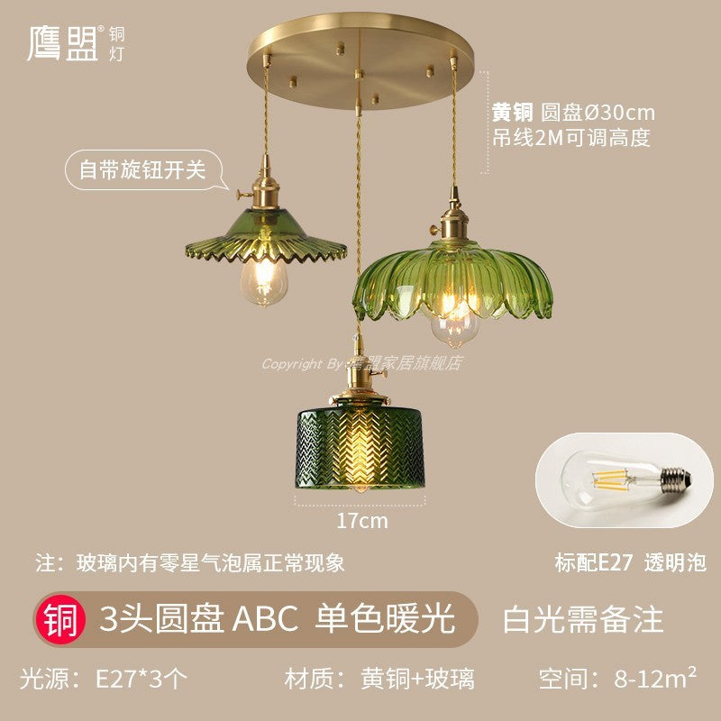 French Internet celebrity three head restaurant lights retro Japanese aluminum glass chandelier walnut dining room dining table bar lighting